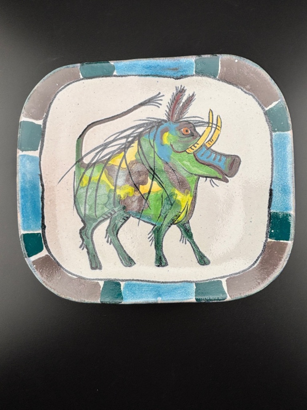 Vintage Artisan Studio Pottery Warthog Wall Hanging Plate By Suki Diamond